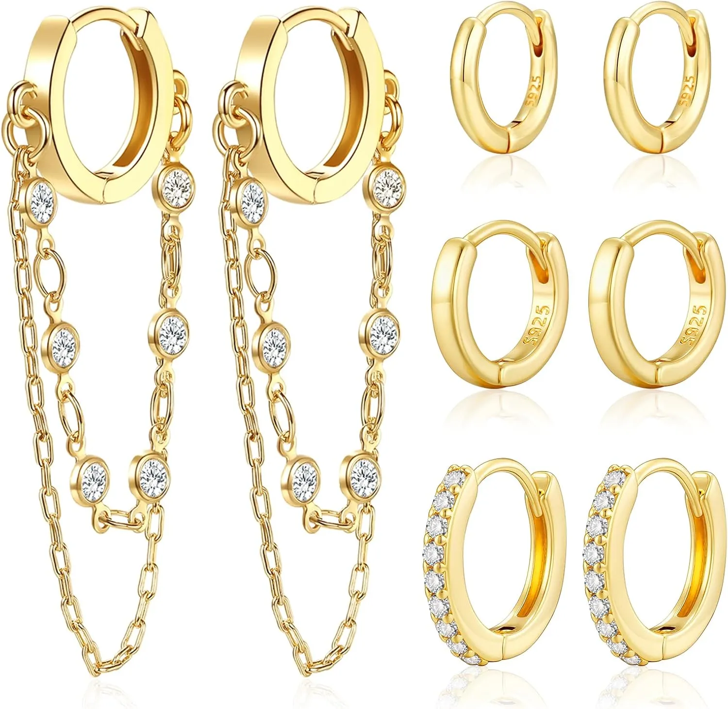 Gold Chain Earrings for Women - 14K Gold Plated Dangle Huggie Hoop Earring Fashion Jewelry Gifts for Valentines Mother's Day Christmas Birthday