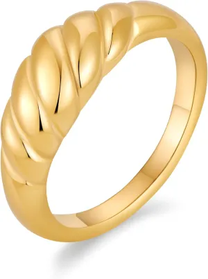 Gold Croissant Dome Rings for Women 18K Gold Plated Trendy Twisted Braided Chunky Signet Ring Size 6 7 8 Stackable Statement Ring Jewelry Gold Band Rings Gift Ready Packaging