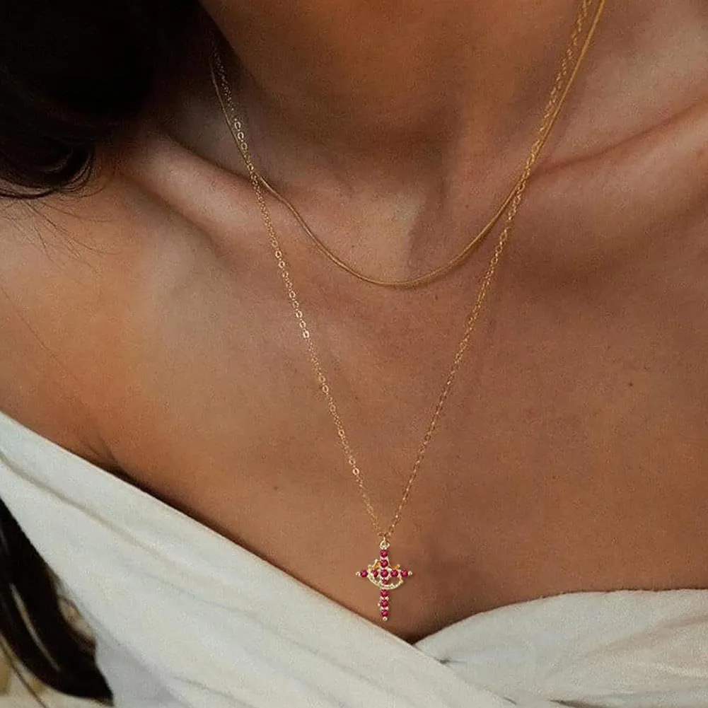 Gold Cross Necklaces for Women, Crown Cross Necklace Minimalist Trendy Jewelry Faith Cross Jewelry Necklace Valentines Day