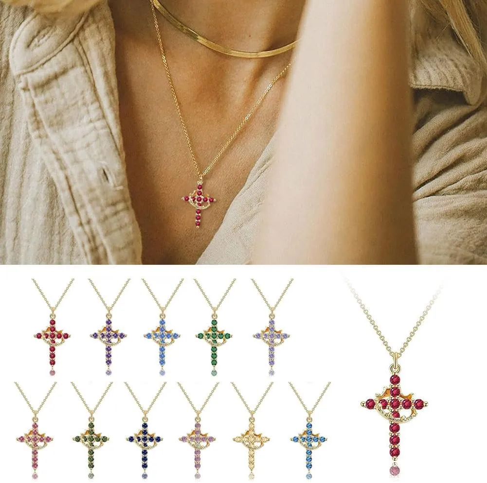 Gold Cross Necklaces for Women, Crown Cross Necklace Minimalist Trendy Jewelry Faith Cross Jewelry Necklace Valentines Day