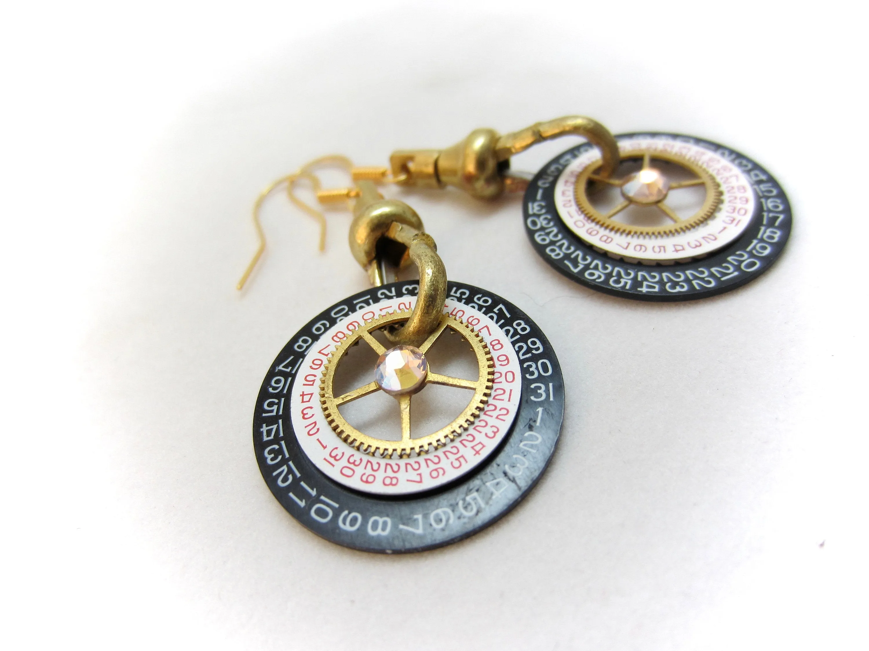 Gold drop statement earrings - Steampunk ear gear - Steampunk Earrings - Womans earrings - For her Pocket watch fob clip