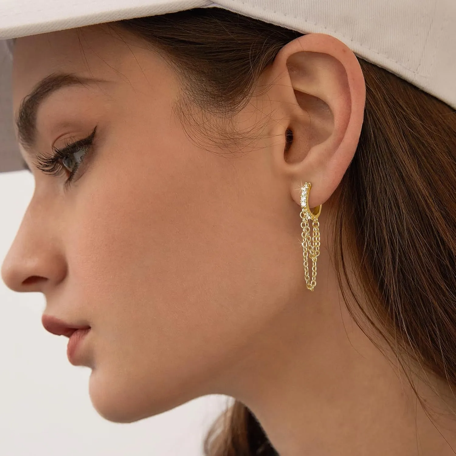 Gold Hoop Earrings for Women Tassel Chain Huggie Earrings and Sterling Silver Drop Dangle Hypoallergenic Earrings Cubic Zirconia Small Hoop Earrings Jewelry for Women Gifts