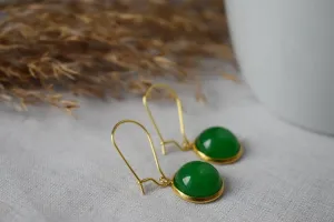 Gold hoop green jade earrings, Green gemstone pendant huggie earrings, Lever back, Green stone hoop earrings, Jade jewelry, Gift for women