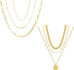 Gold Necklace for Women,Layered Gold Plated Chain Necklace Set Non Tarnish Trendy,Gold Layering Stacked Simple Everyday Waterproof Paperclip Necklaces Tarnish Free Jewelry