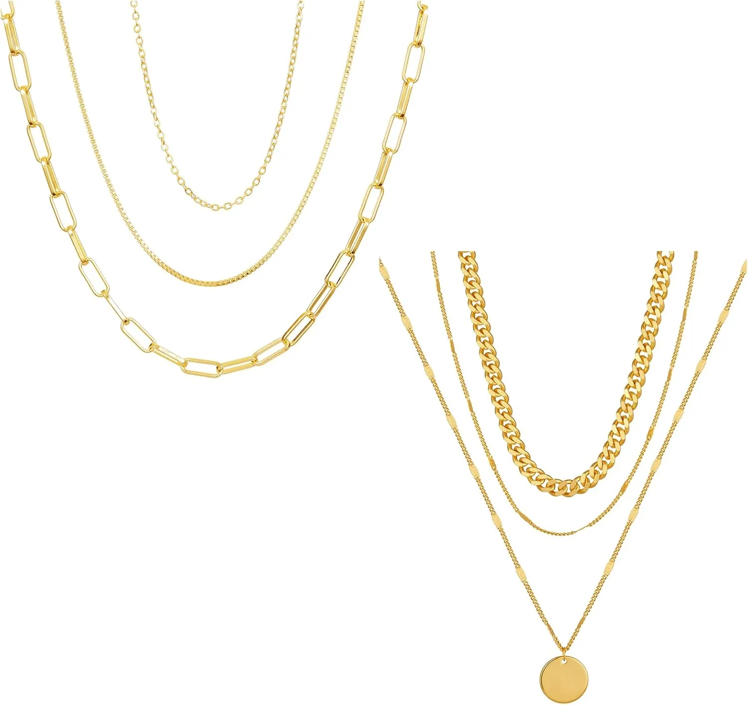 Gold Necklace for Women,Layered Gold Plated Chain Necklace Set Non Tarnish Trendy,Gold Layering Stacked Simple Everyday Waterproof Paperclip Necklaces Tarnish Free Jewelry