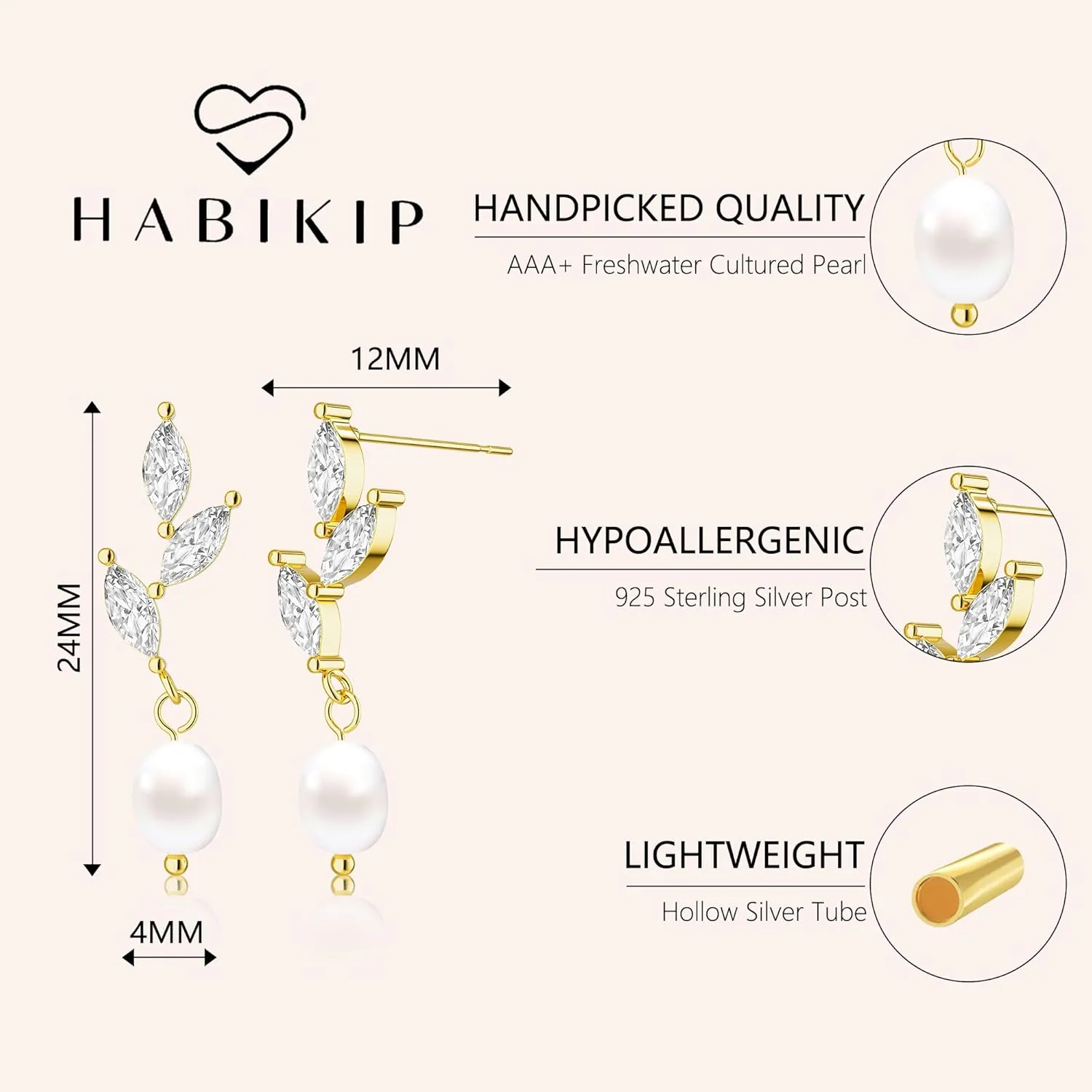 Gold Pearl Earrings for Women - 14K Gold Plated/Silver Dangle Hypoallergenic Lightweight Drop Earrings, Simple Stud Fashion Jewelry Gifts
