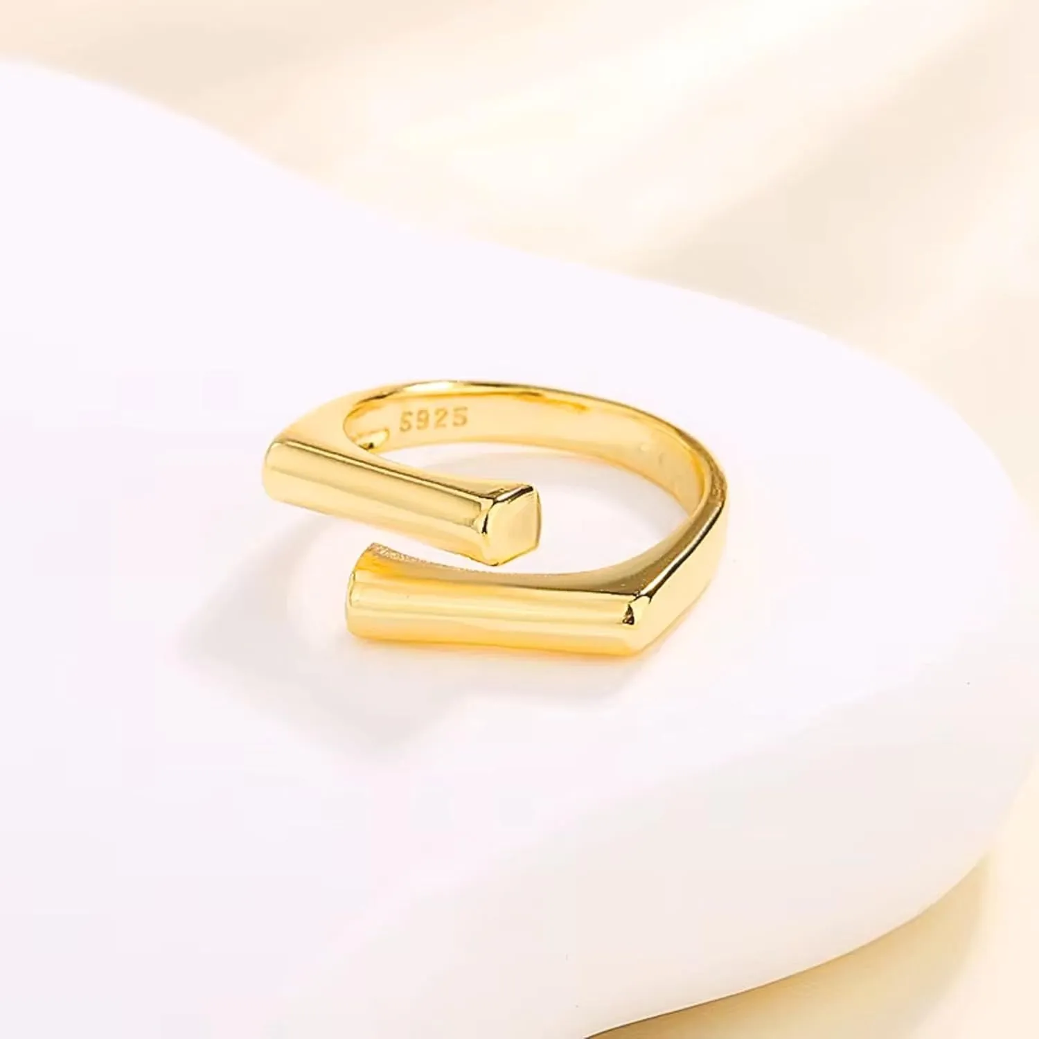 Gold-Plated 925 Sterling Silver Rings for Women, Adjustable, Hypoallergenic Jewelry, Minimalist Cocktail Rings, Bold Bar & Asymmetric Designs, Gift for Birthdays, Mother's Day and Special Occasions