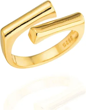 Gold-Plated 925 Sterling Silver Rings for Women, Adjustable, Hypoallergenic Jewelry, Minimalist Cocktail Rings, Bold Bar & Asymmetric Designs, Gift for Birthdays, Mother's Day and Special Occasions