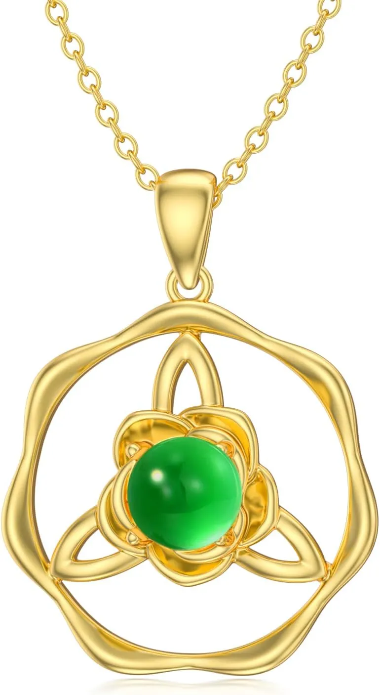 Gold Plated Rose Flower Pendant Necklace 925 Sterling Silver Embellished with Natural Jade Rose Love Jewelry Gifts for Women