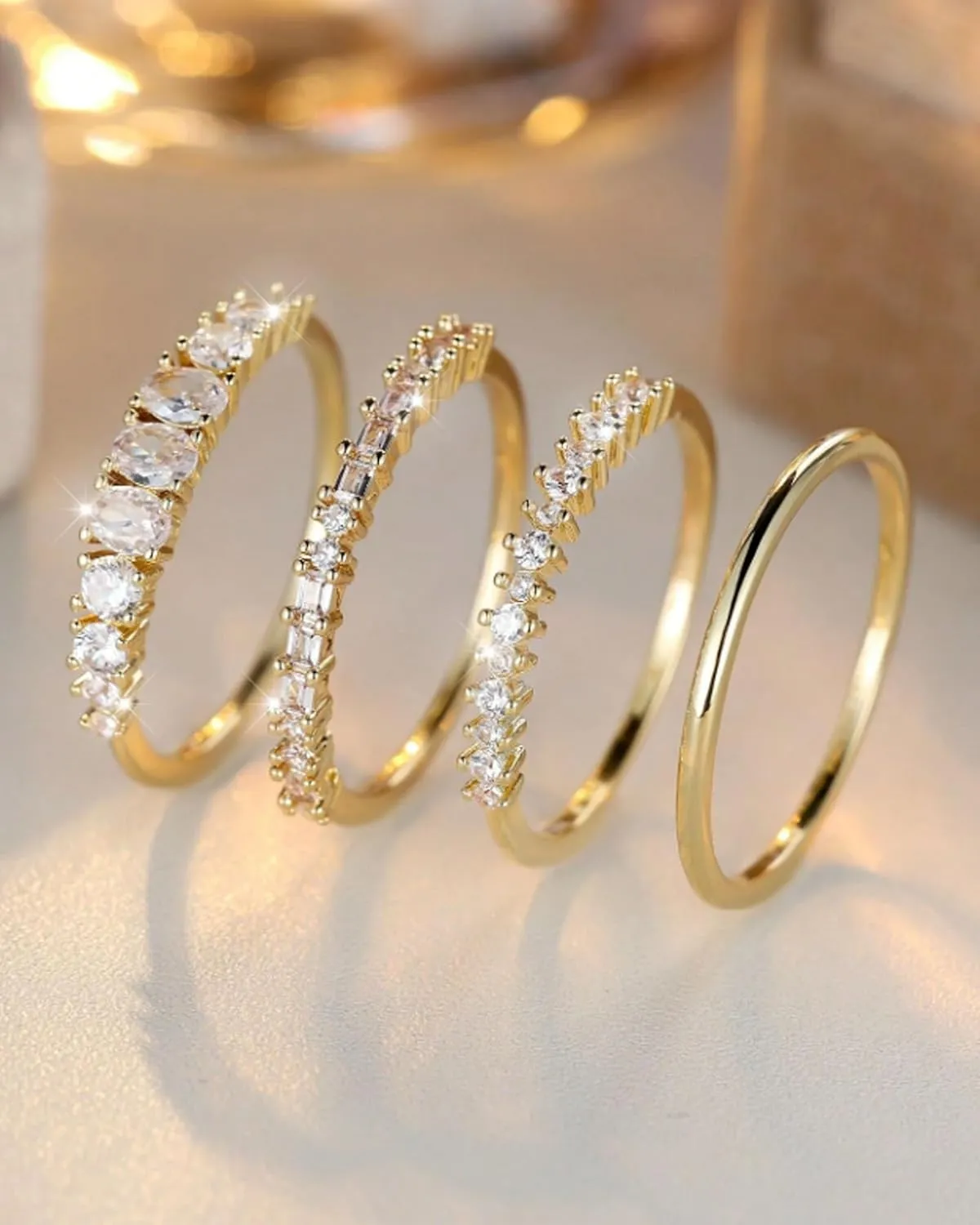 Gold Rings for Women Non Tarnish Dainty 14k Gold Plated Cubic Zirconia Rings Exquisite Gold Stacking Rings Set Dainty Gold Stackable Rings Wedding Ring Set Size 7 8 9