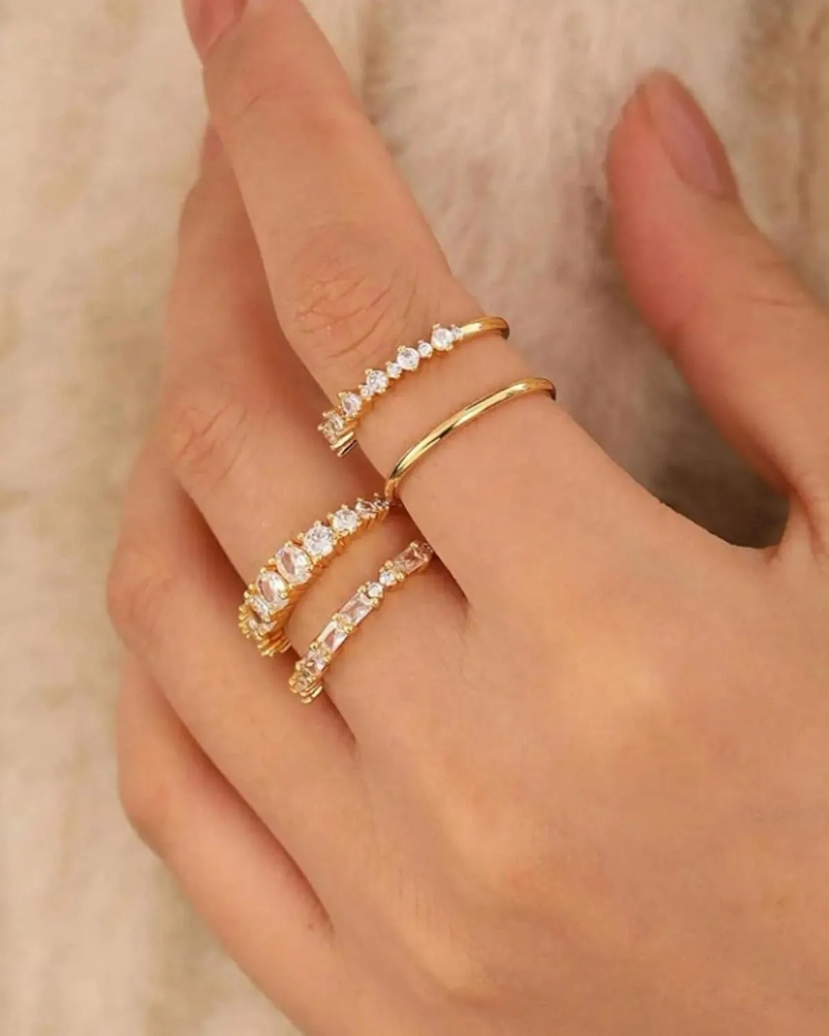 Gold Rings for Women Non Tarnish Dainty 14k Gold Plated Cubic Zirconia Rings Exquisite Gold Stacking Rings Set Dainty Gold Stackable Rings Wedding Ring Set Size 7 8 9