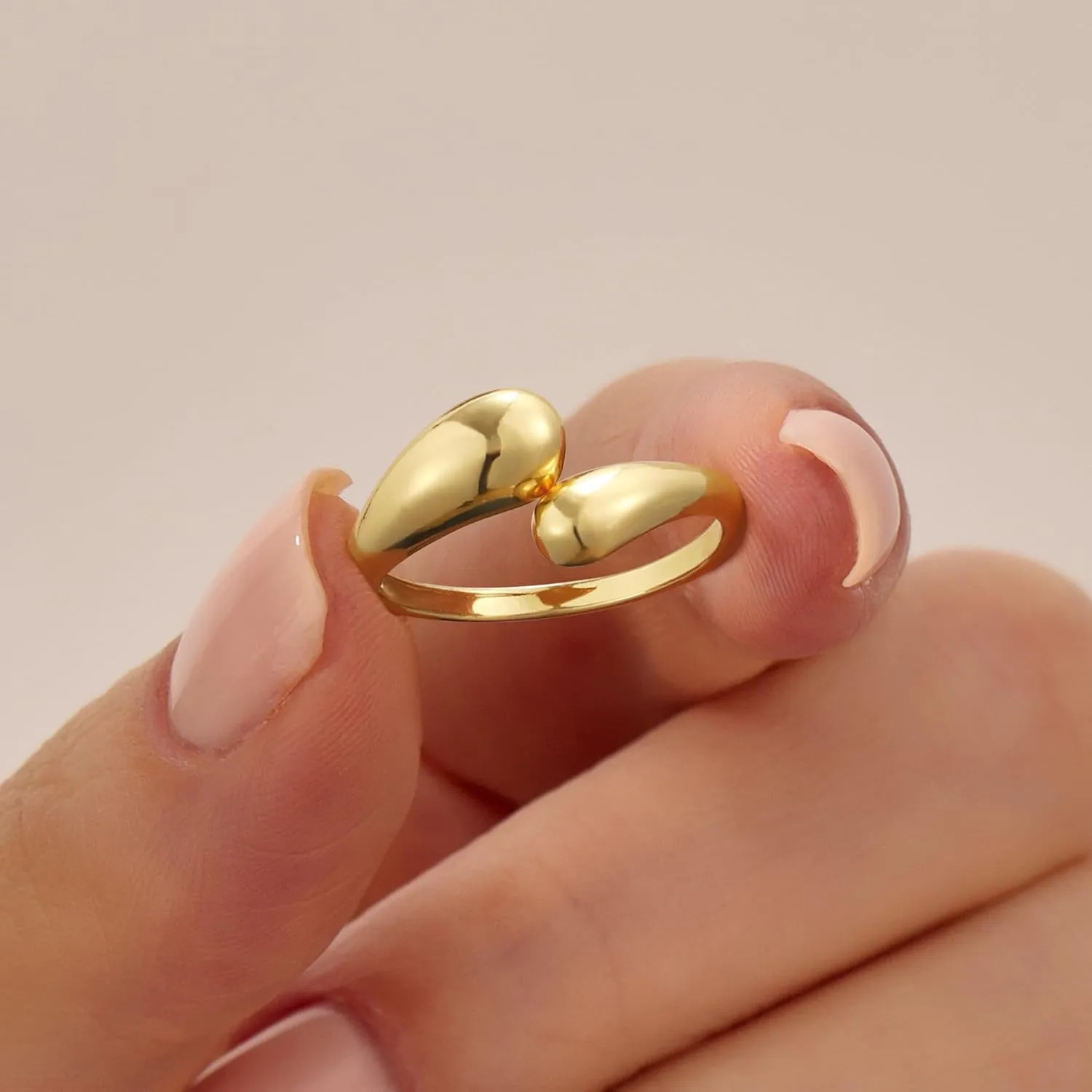 Gold Rings for Women Open Ring Adjustable Heart/Cuban/Wave/Twist Ring Engagement Wedding Jewelry Gift Promise for Her
