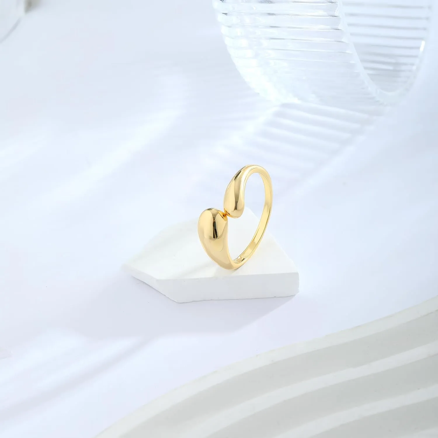 Gold Rings for Women Open Ring Adjustable Heart/Cuban/Wave/Twist Ring Engagement Wedding Jewelry Gift Promise for Her