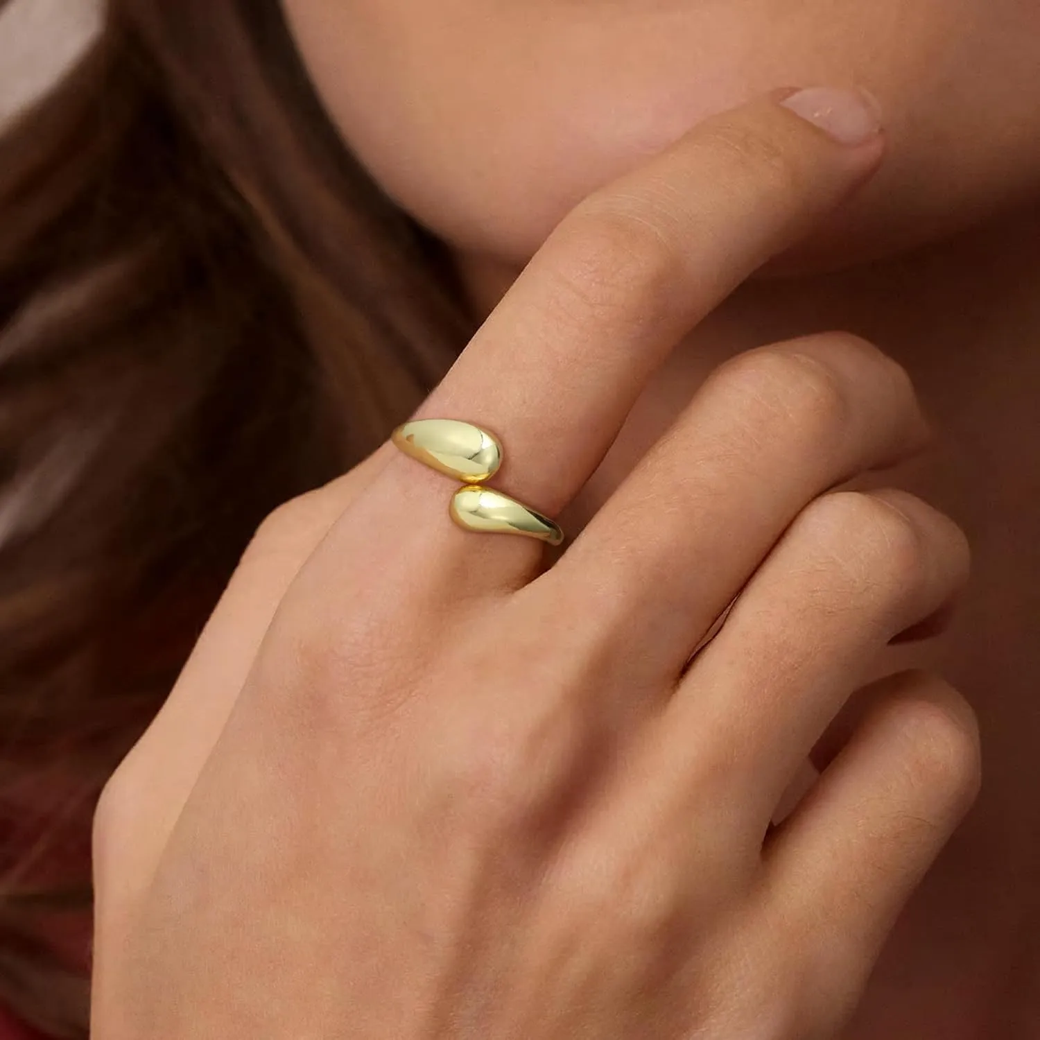 Gold Rings for Women Open Ring Adjustable Heart/Cuban/Wave/Twist Ring Engagement Wedding Jewelry Gift Promise for Her