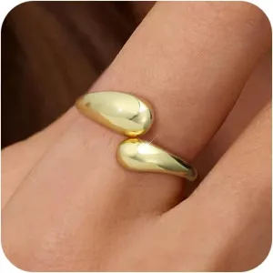 Gold Rings for Women Open Ring Adjustable Heart/Cuban/Wave/Twist Ring Engagement Wedding Jewelry Gift Promise for Her