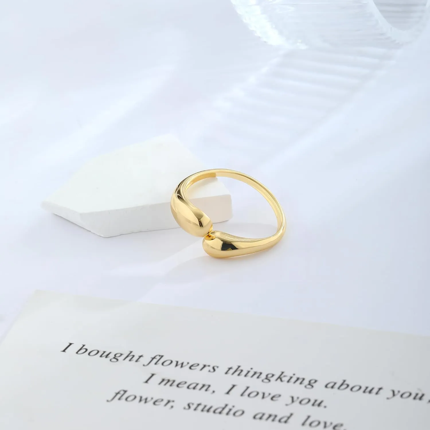 Gold Rings for Women Open Ring Adjustable Heart/Cuban/Wave/Twist Ring Engagement Wedding Jewelry Gift Promise for Her