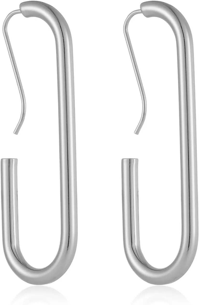 Gold Safety Pin Earrings for Women Silver Paper Clip Earrings Minimalist Long Huggie Hoop Earrings Unique Gold Earrings Dressy Silver Statement Earrings Chunky Thin Hoop Earrings