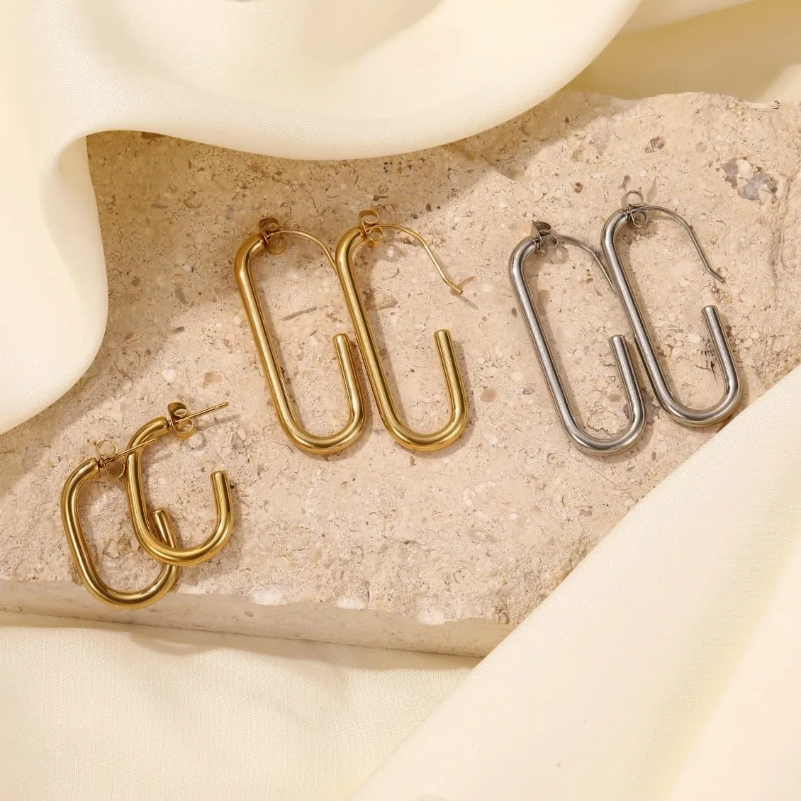 Gold Safety Pin Earrings for Women Silver Paper Clip Earrings Minimalist Long Huggie Hoop Earrings Unique Gold Earrings Dressy Silver Statement Earrings Chunky Thin Hoop Earrings