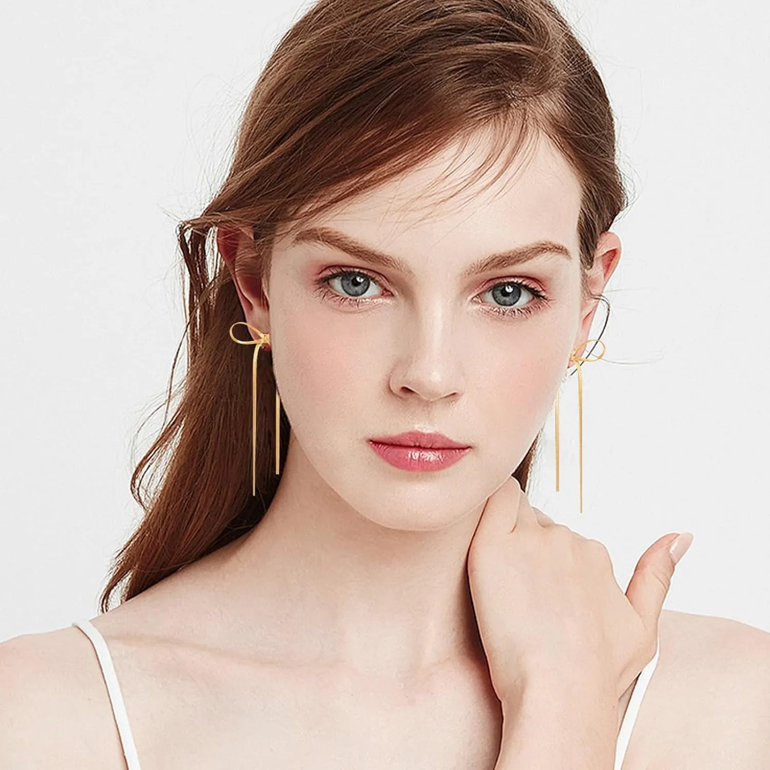 Gold Silver Bow Drop Earrings for Women Long Tassel Chain Bow Earrings Ribbon Bowknot Dangle Earrings Jewelry Gifts