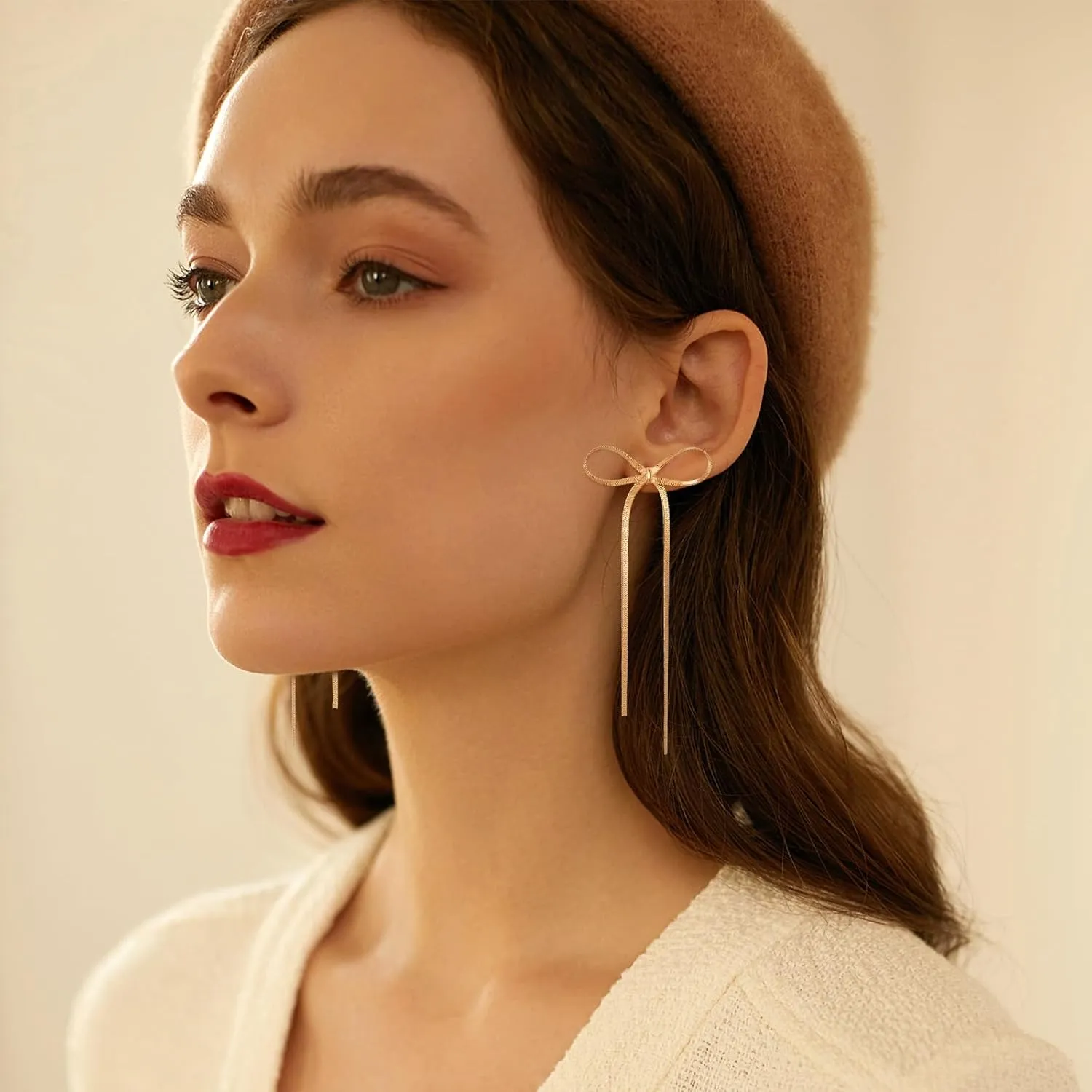 Gold Silver Bow Drop Earrings for Women Long Tassel Chain Bow Earrings Ribbon Bowknot Dangle Earrings Jewelry Gifts
