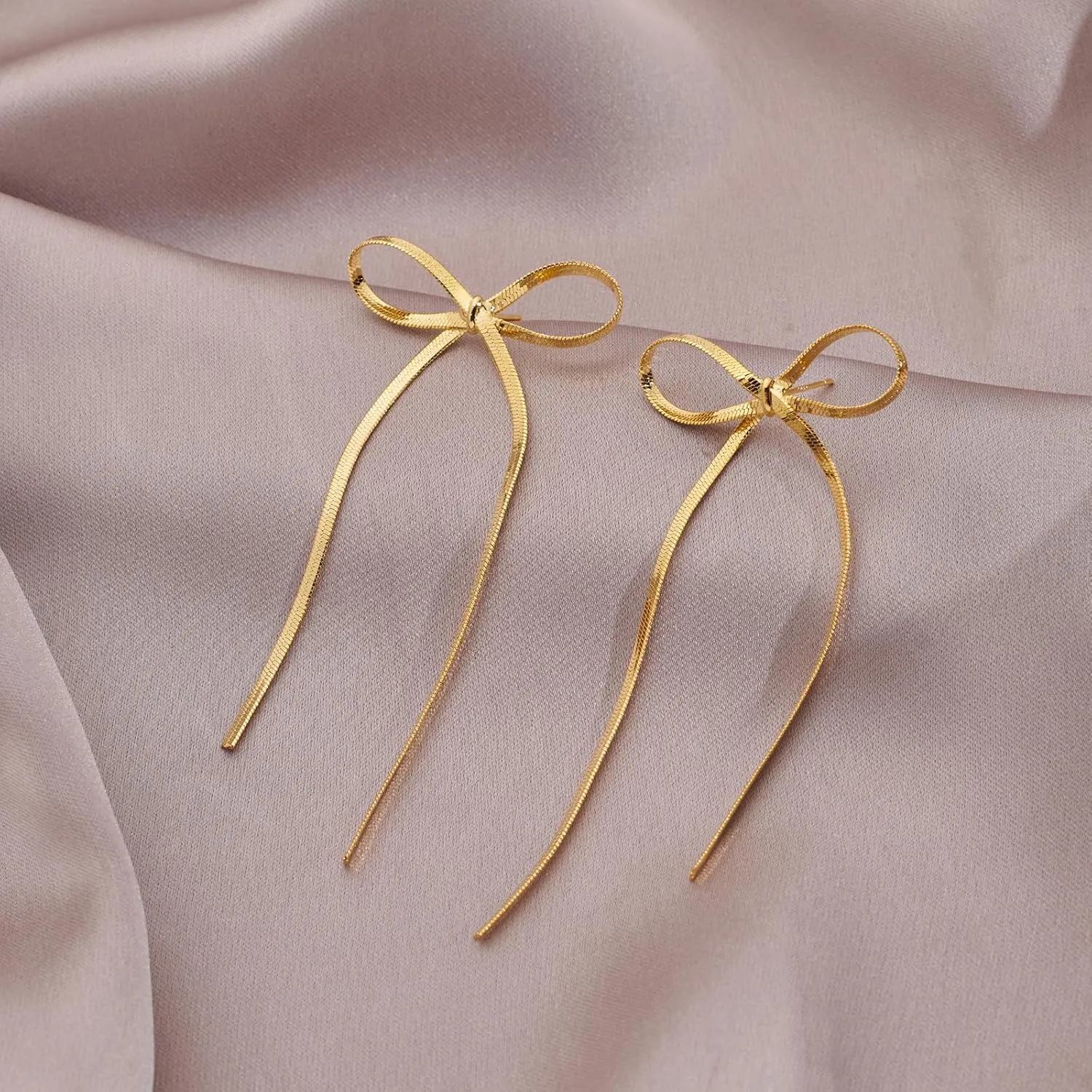 Gold Silver Bow Drop Earrings for Women Long Tassel Chain Bow Earrings Ribbon Bowknot Dangle Earrings Jewelry Gifts