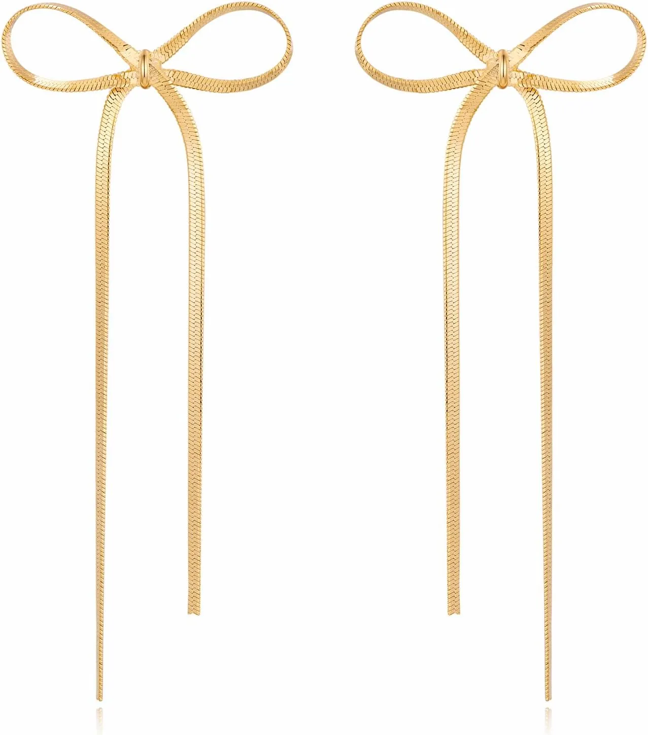 Gold Silver Bow Drop Earrings for Women Long Tassel Chain Bow Earrings Ribbon Bowknot Dangle Earrings Jewelry Gifts