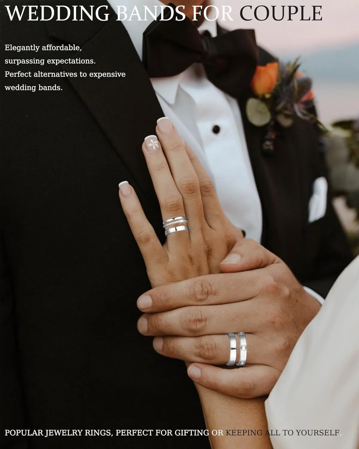 Gold Silver Rings for Women Non Tarnish Stackable Rings Trendy Dainty 18K Gold Plated Stacking Cubic Zirconia Thumb Ring Set Love Friendship Dual Band Rings Promise Wedding Engagement Rings Size 6 7 8 9 10 11