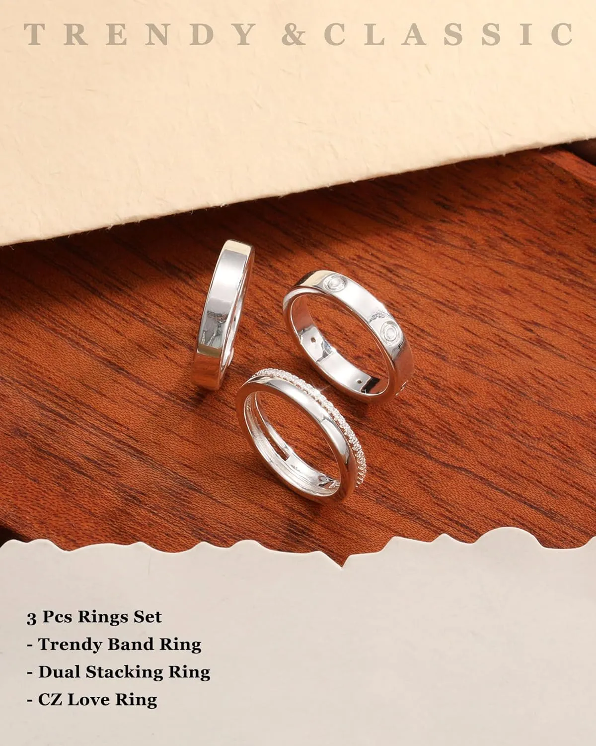 Gold Silver Rings for Women Non Tarnish Stackable Rings Trendy Dainty 18K Gold Plated Stacking Cubic Zirconia Thumb Ring Set Love Friendship Dual Band Rings Promise Wedding Engagement Rings Size 6 7 8 9 10 11