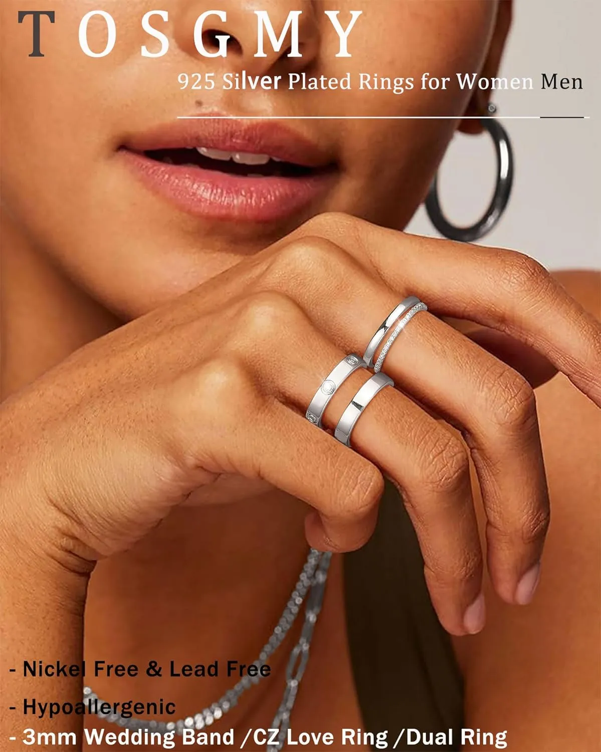 Gold Silver Rings for Women Non Tarnish Stackable Rings Trendy Dainty 18K Gold Plated Stacking Cubic Zirconia Thumb Ring Set Love Friendship Dual Band Rings Promise Wedding Engagement Rings Size 6 7 8 9 10 11