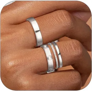 Gold Silver Rings for Women Non Tarnish Stackable Rings Trendy Dainty 18K Gold Plated Stacking Cubic Zirconia Thumb Ring Set Love Friendship Dual Band Rings Promise Wedding Engagement Rings Size 6 7 8 9 10 11