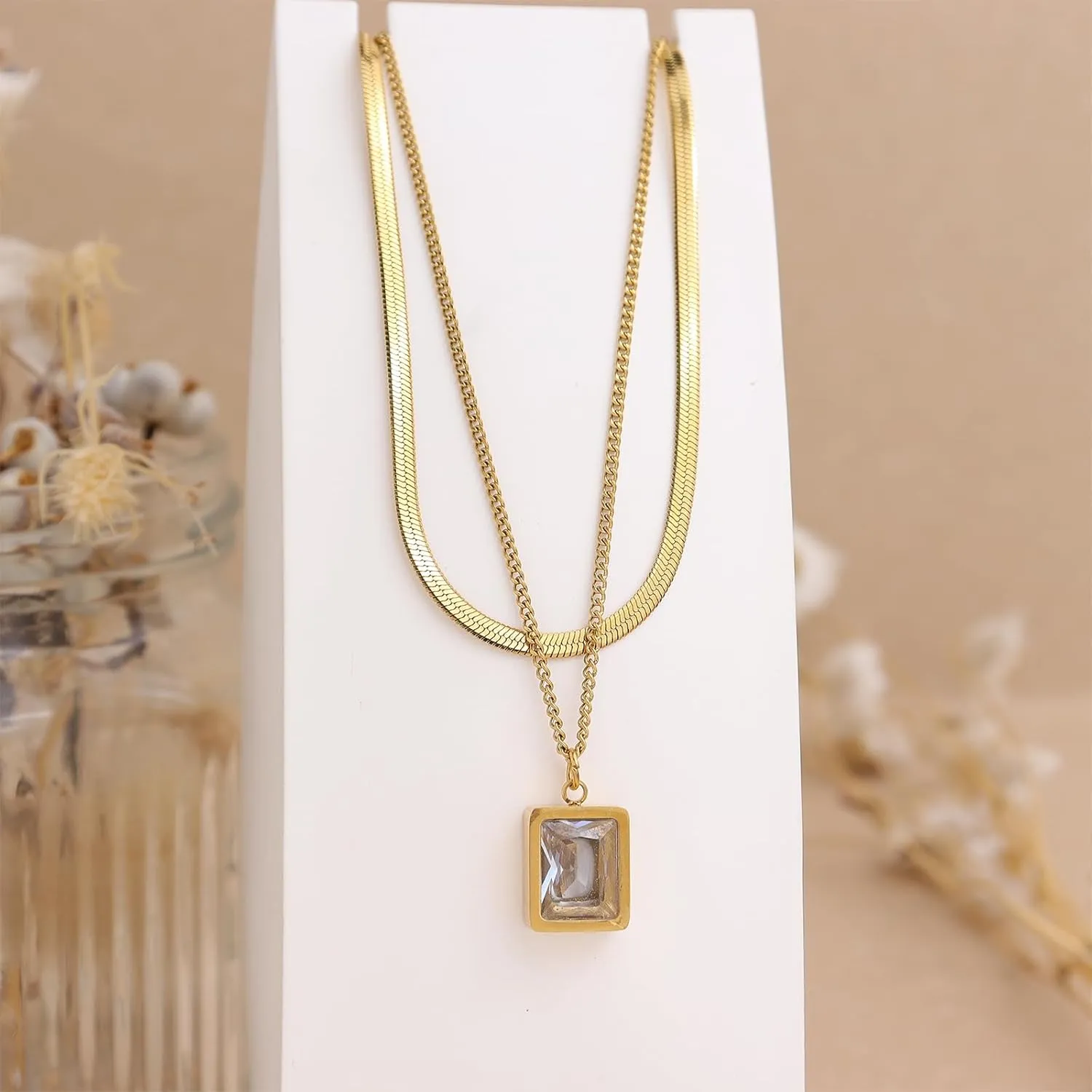 Gold Simulate Emerald Pendent Choker Necklace for Woman, Dainty Sparkling CZ Rhinestone Dangle Chain Necklaces Wedding Prom Fashion Jewelry Birthday Gift