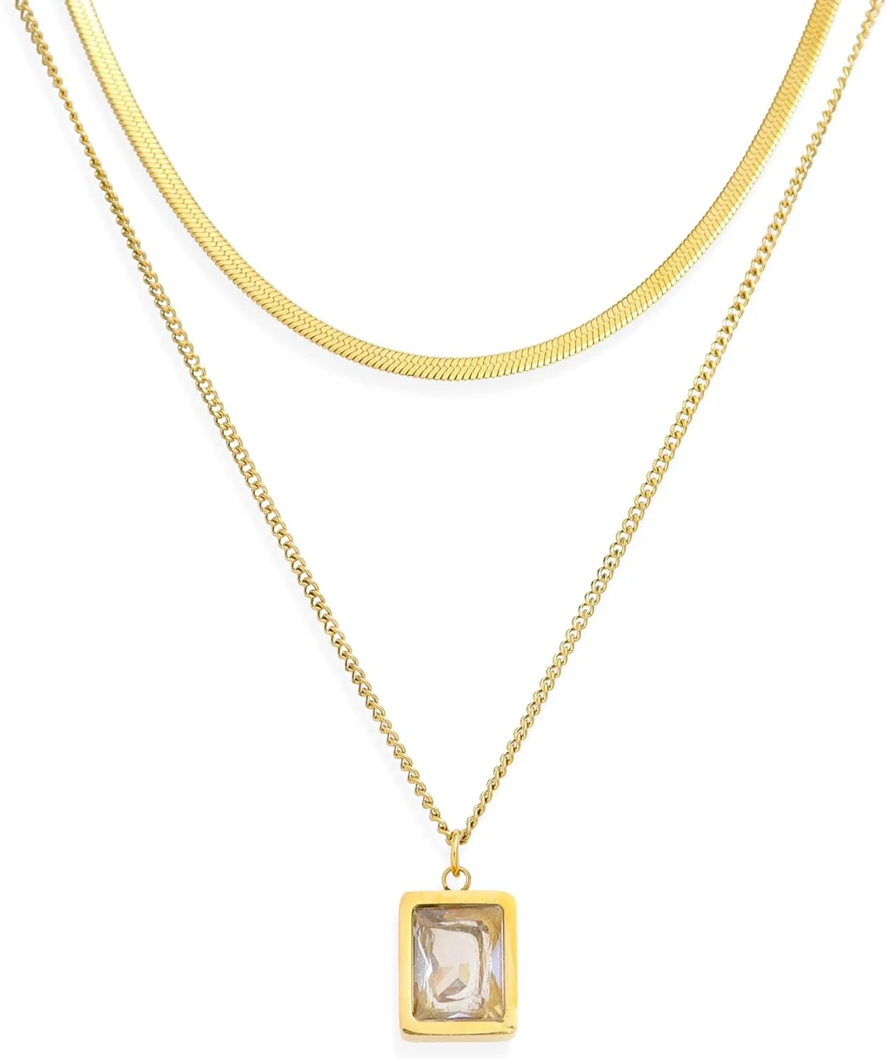 Gold Simulate Emerald Pendent Choker Necklace for Woman, Dainty Sparkling CZ Rhinestone Dangle Chain Necklaces Wedding Prom Fashion Jewelry Birthday Gift
