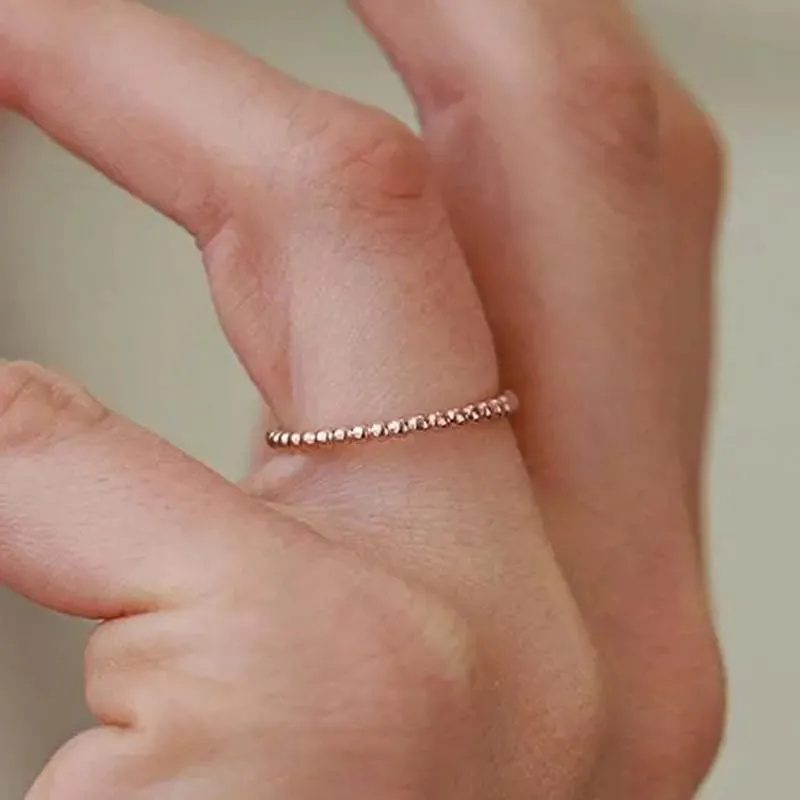 Gold Stackable Ring Thin Band Ring Dainty for Women Trendy Beaded Twist Hammered CZ Stacking 18K Gold Plated Jewerly for Women Midi Knuckle Pinky Finger JewerlyRose gold 5
