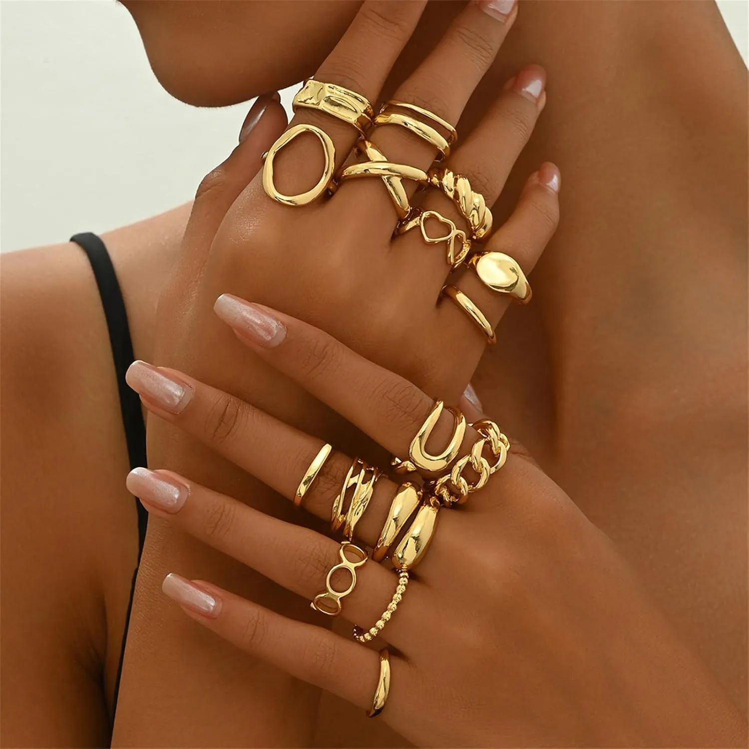 Gold Stackable Rings Set for Women Non Tarnish 18K Gold Plated Adjustable Open Stacking Knuckle Ring Chunky Joint Finger Midi Rings Pack Dainty Simple Statement Jewelry