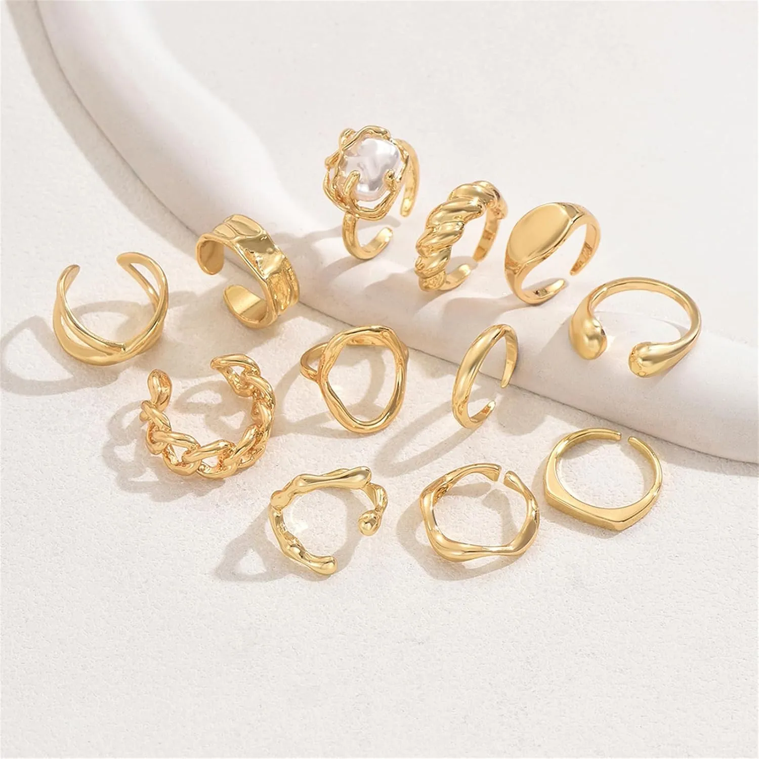 Gold Stackable Rings Set for Women Non Tarnish 18K Gold Plated Adjustable Open Stacking Knuckle Ring Chunky Joint Finger Midi Rings Pack Dainty Simple Statement Jewelry