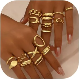 Gold Stackable Rings Set for Women Non Tarnish 18K Gold Plated Adjustable Open Stacking Knuckle Ring Chunky Joint Finger Midi Rings Pack Dainty Simple Statement Jewelry