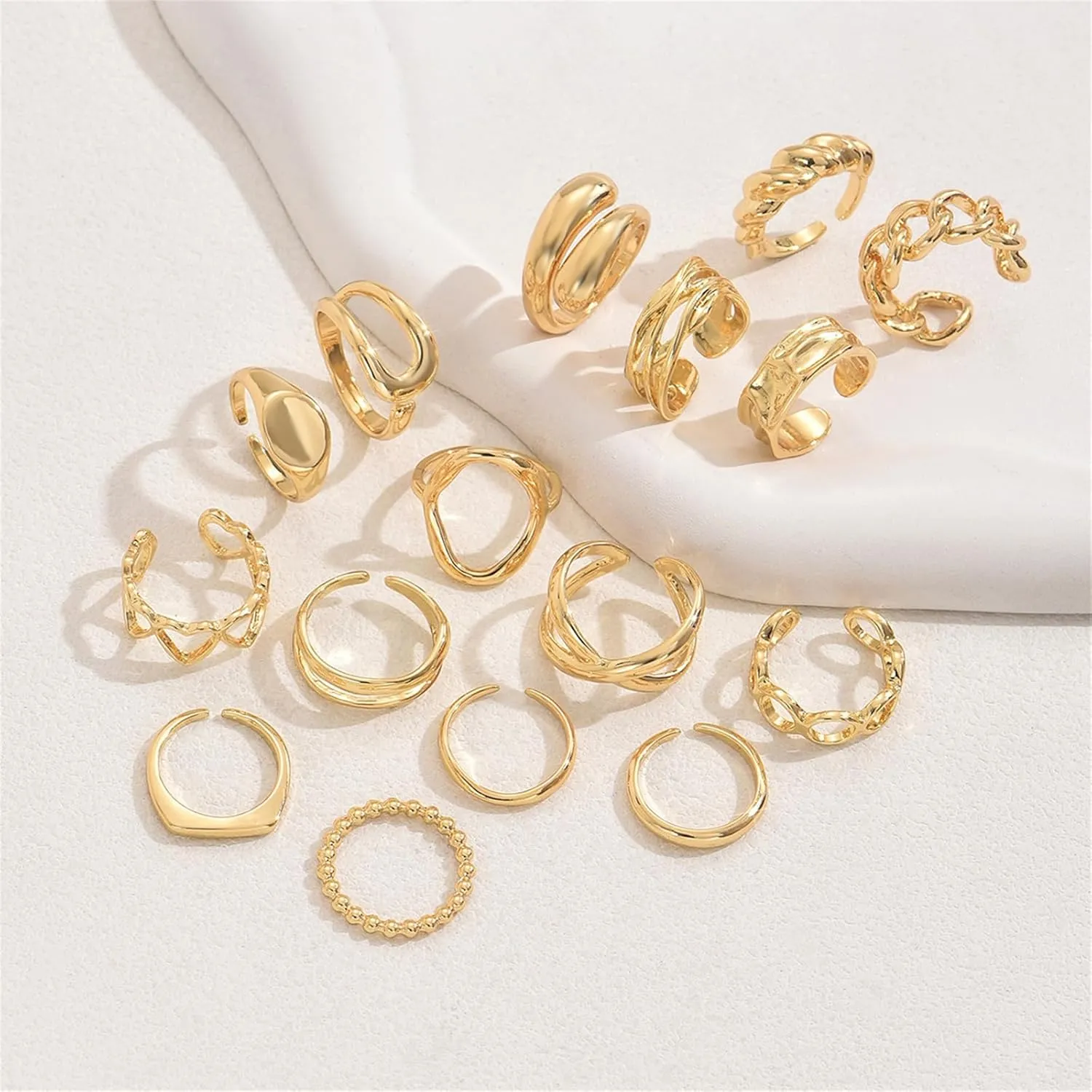 Gold Stackable Rings Set for Women Non Tarnish 18K Gold Plated Adjustable Open Stacking Knuckle Ring Chunky Joint Finger Midi Rings Pack Dainty Simple Statement Jewelry