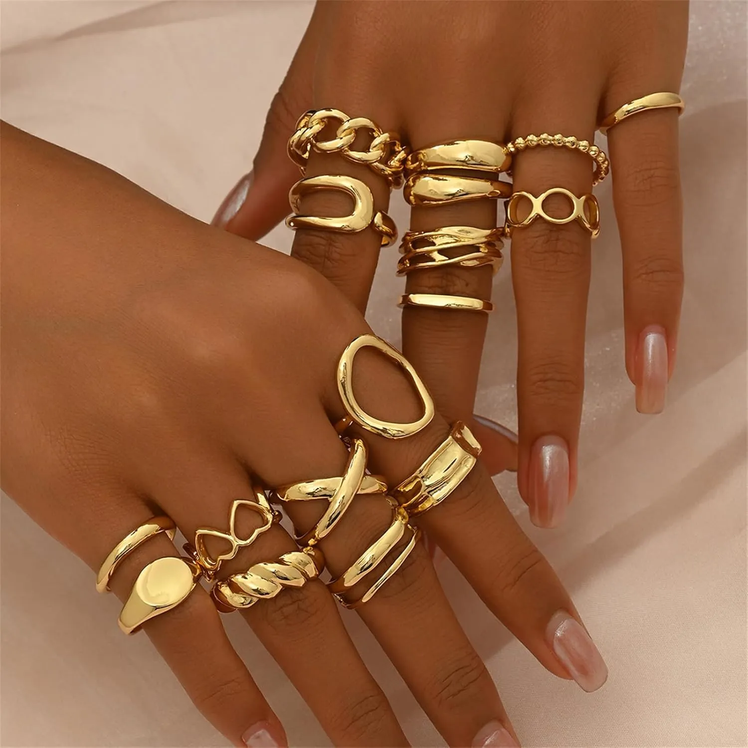 Gold Stackable Rings Set for Women Non Tarnish 18K Gold Plated Adjustable Open Stacking Knuckle Ring Chunky Joint Finger Midi Rings Pack Dainty Simple Statement Jewelry