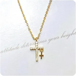 Gold/Silver cross necklace for women Double Cross Pendant Necklace Dainty Diamond Charm Link Chain Choker Delicate,religious/christian/birthday gifts for women