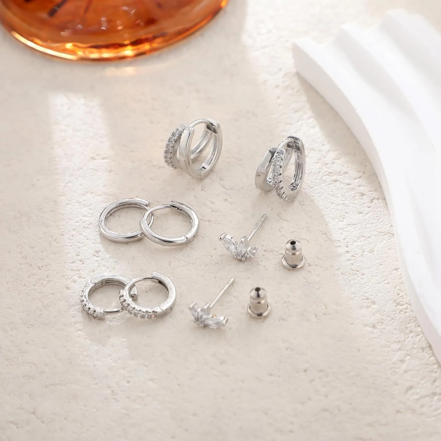 Gold/Silver Hypoallergenic Surgical Steel Earrings for Sensitive Ears,Gold Hoop Earrings Set for Women Dainty Stud Huggie Hoop Earring Set Trendy Lightweight Huggie Hoop Earrings Jewelry for Women