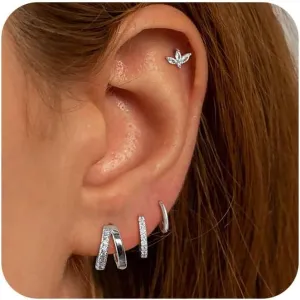 Gold/Silver Hypoallergenic Surgical Steel Earrings for Sensitive Ears,Gold Hoop Earrings Set for Women Dainty Stud Huggie Hoop Earring Set Trendy Lightweight Huggie Hoop Earrings Jewelry for Women