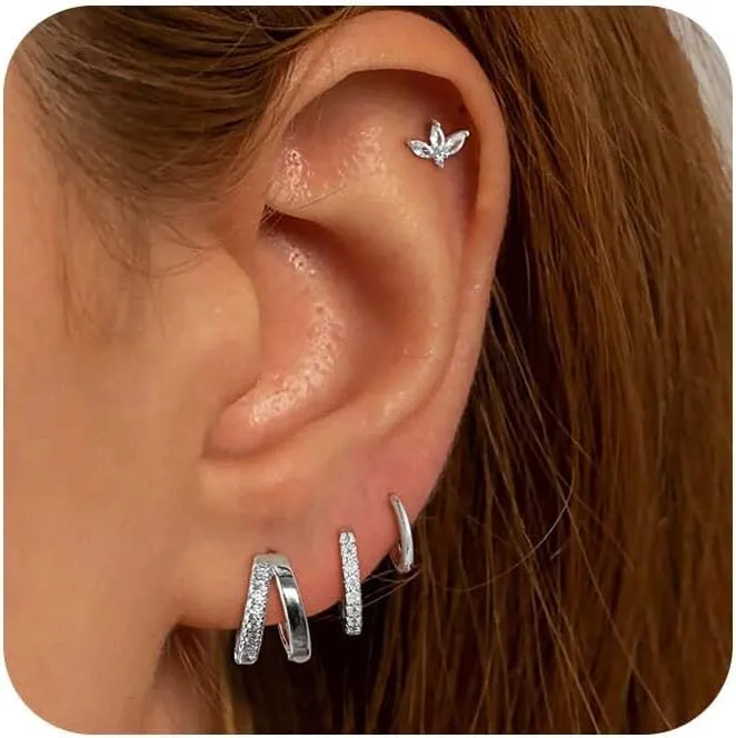Gold/Silver Hypoallergenic Surgical Steel Earrings for Sensitive Ears,Gold Hoop Earrings Set for Women Dainty Stud Huggie Hoop Earring Set Trendy Lightweight Huggie Hoop Earrings Jewelry for Women