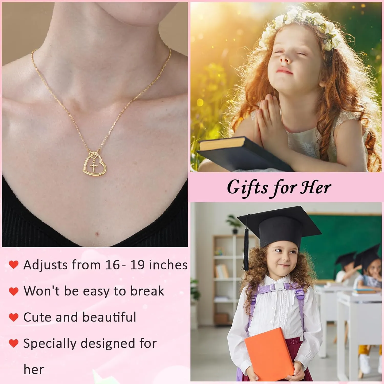 Graduation Gifts for Her, Kindergarten Preschool 5th 8th High School Cross Necklaces for Girls Teens Women Jewelry