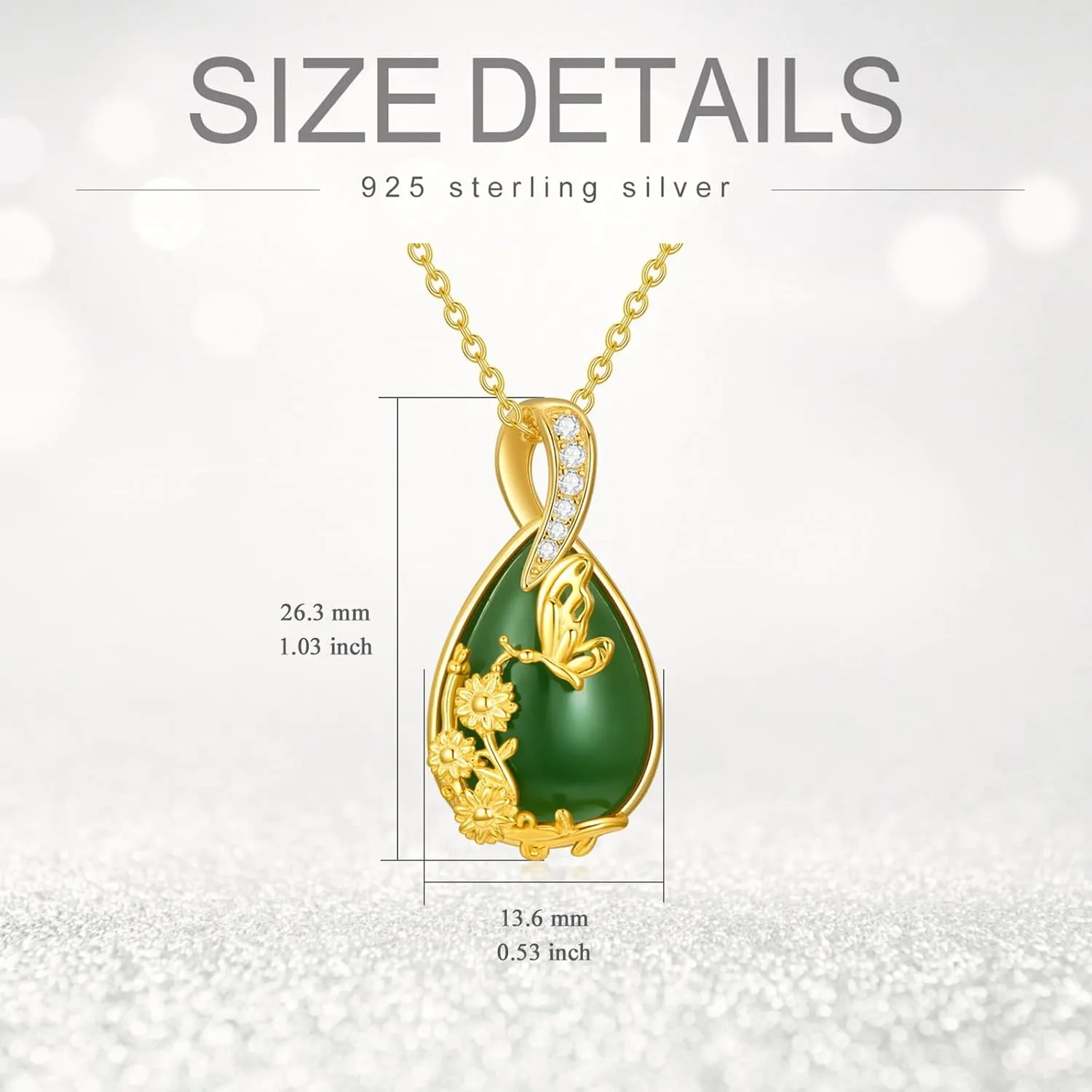 Green Jade Necklace Sterling Silver Teardrop Hummingbird/Dragonfly/Butterfly/Bee/Cat/Cardinal/Owl/Fox/Sloth Natural Jade Jewelry Birthday Mothers Day Christmas Gifts Women Mom Her