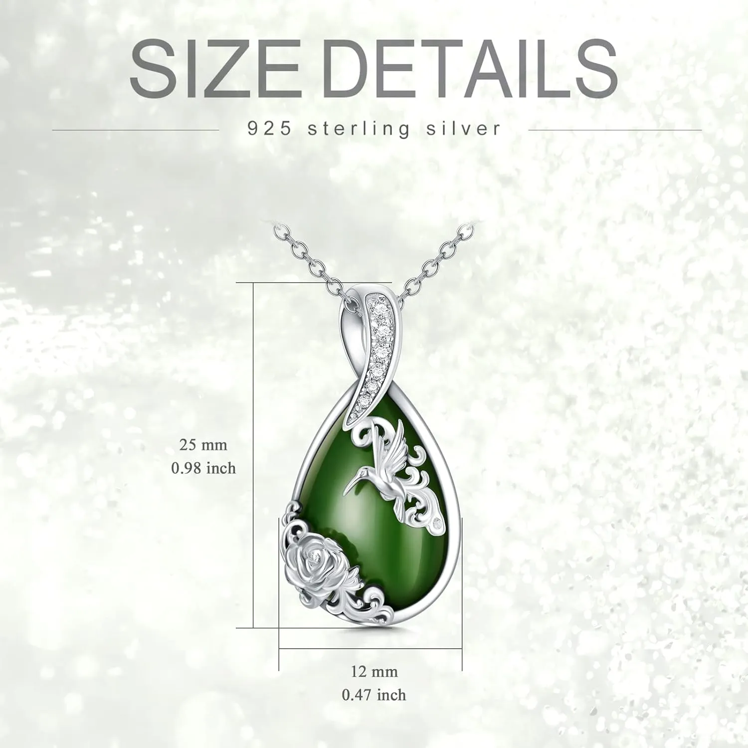 Green Jade Necklace Sterling Silver Teardrop Hummingbird/Dragonfly/Butterfly/Bee/Cat/Cardinal/Owl/Fox/Sloth Natural Jade Jewelry Birthday Mothers Day Christmas Gifts Women Mom Her