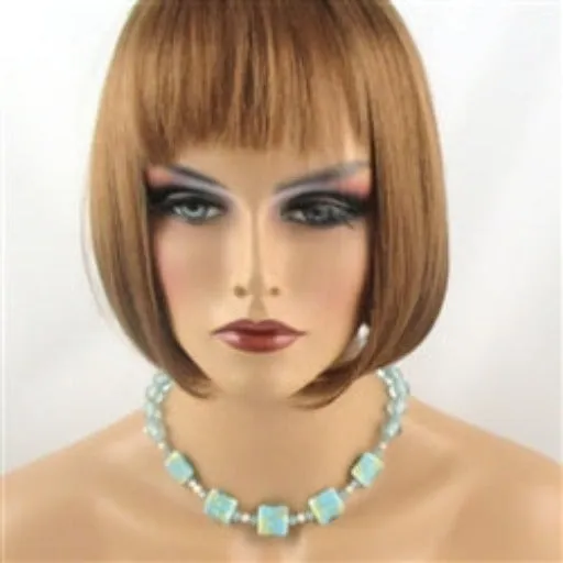 Handmade Artisan Bead Necklace in Aqua