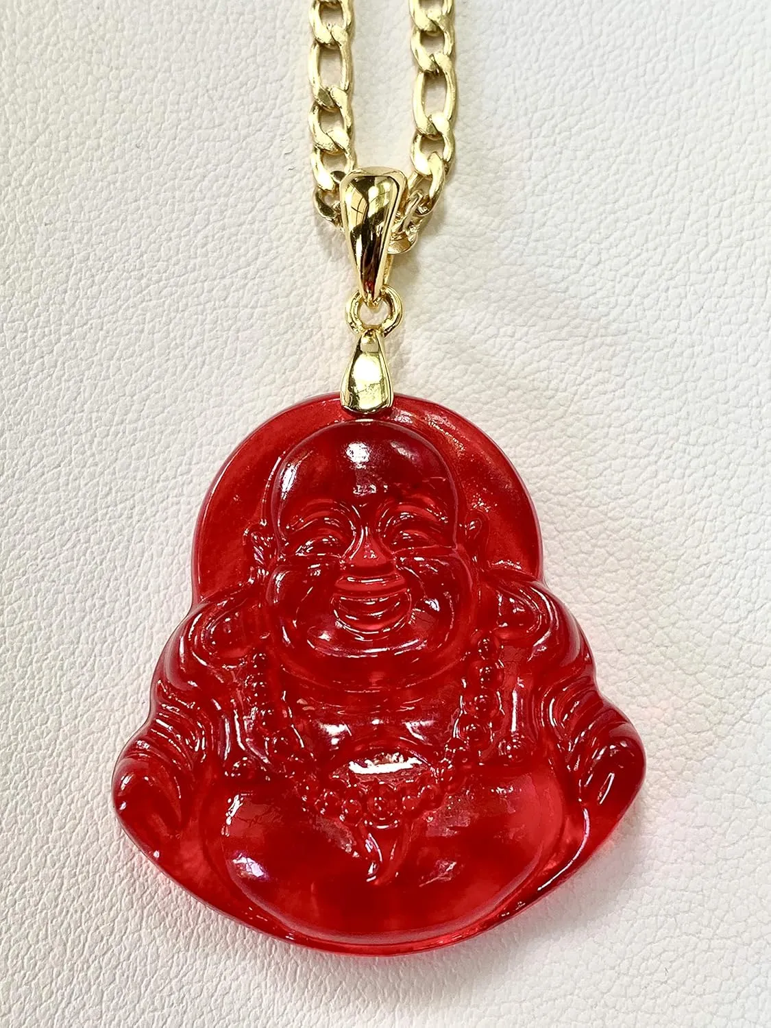 Happy Laughing Buddha Red Jade Pendant Necklace Figaro Gold Chain Genuine Certified Grade A Jadeite Jade Hand Crafted, Jade Necklace, 14k Gold Filled Laughing Jade Buddha necklace, Jade Medallion