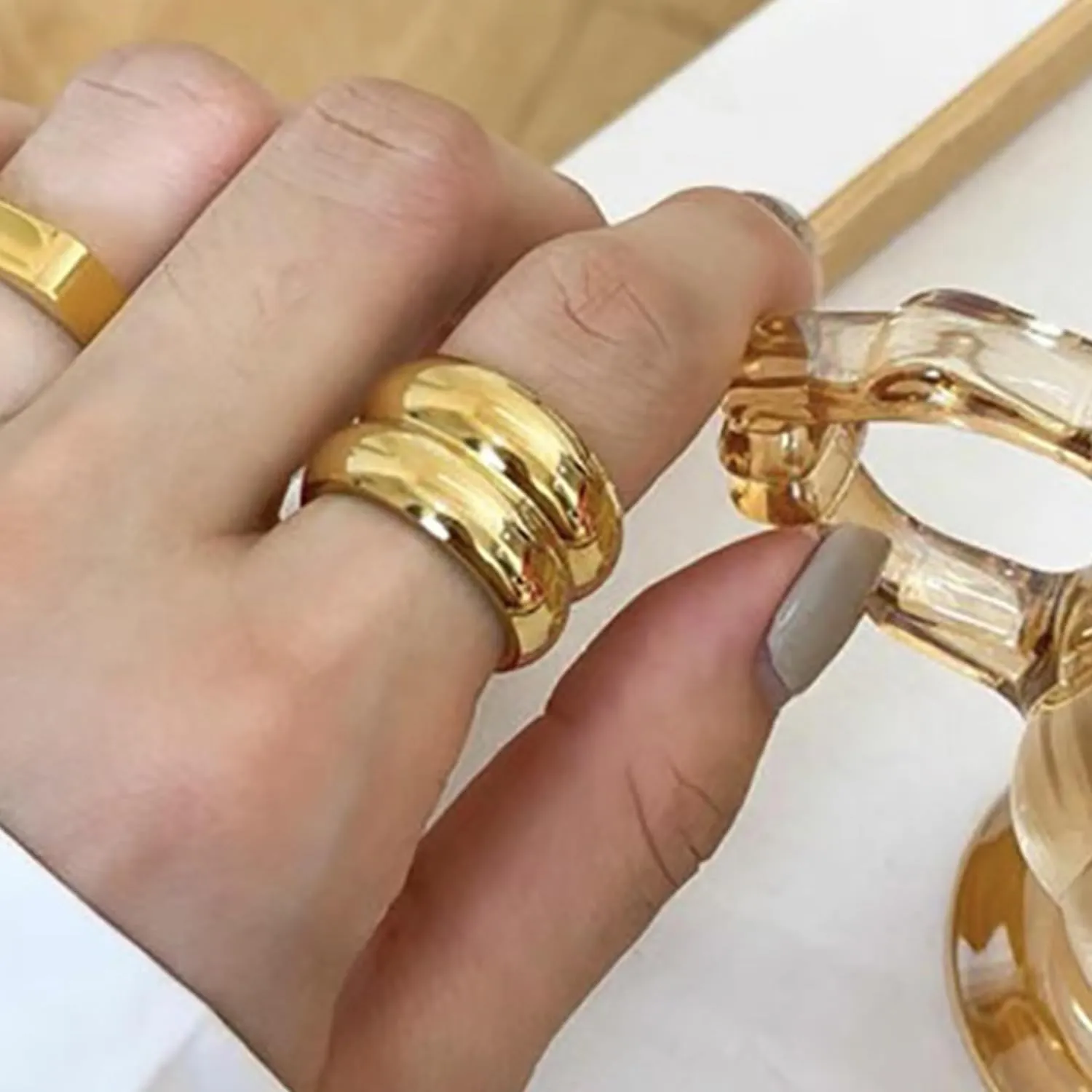 Harry and Henry Chunky Gold Rings for Women - Non Tarnish Gold Plated Chunky Rings - Simple Stackable Band Minimalist Gold Jewelry