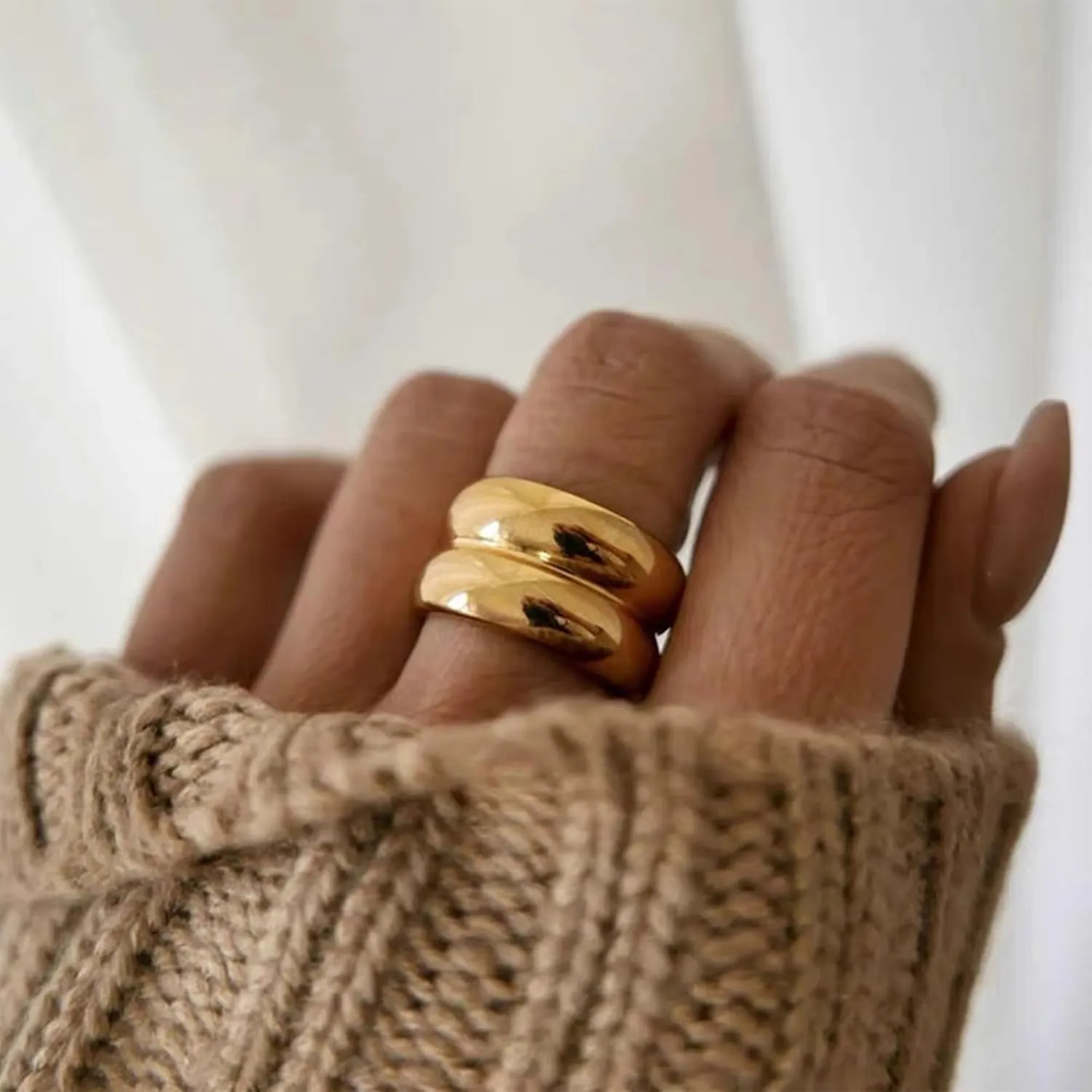 Harry and Henry Chunky Gold Rings for Women - Non Tarnish Gold Plated Chunky Rings - Simple Stackable Band Minimalist Gold Jewelry