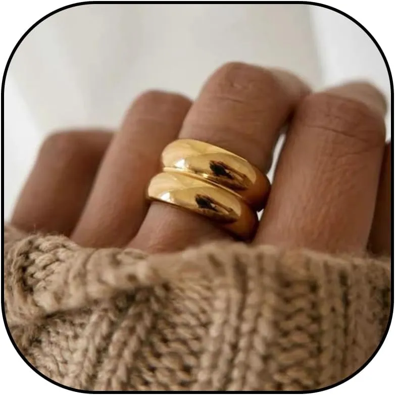 Harry and Henry Chunky Gold Rings for Women - Non Tarnish Gold Plated Chunky Rings - Simple Stackable Band Minimalist Gold Jewelry